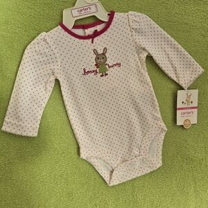 NWT. NEWBORN Easter Bodysuit Pink + White Pok-a-dot Honey Bunny (Q3)